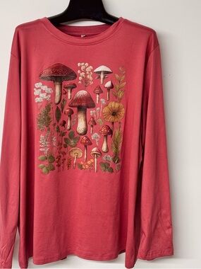 Shein - Coral Lightweight Sweatshirt w/ Mushroom Graphics - SZ 3X